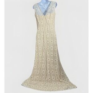 BETSY & ADAM Cream Lace Formal Gown Maxi Dress Sleeveless Wedding Sz 8 No Belt